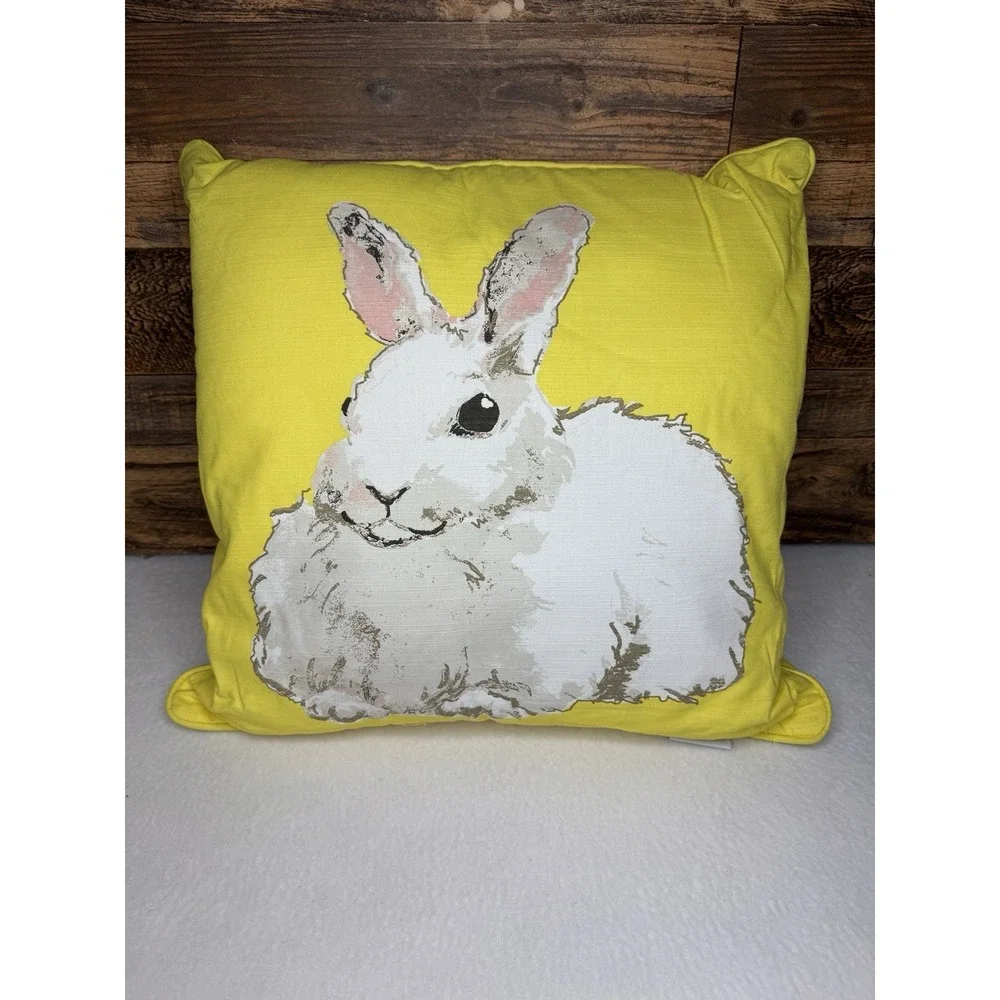 Pottery‎ Barn Yellow Watercolor White Bunny Rabbit Throw Pillow Decor RARE